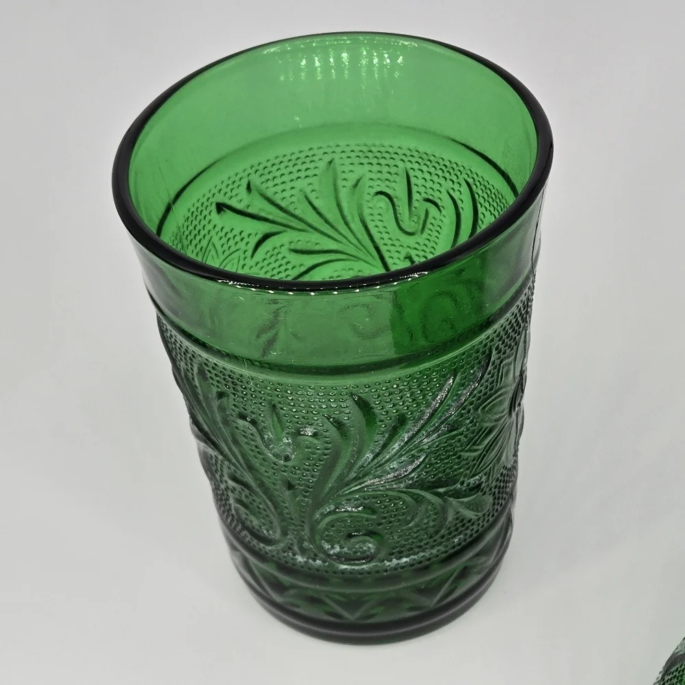 4 Pc Anchor Hocking Green Sandwich Glass Set Vintage Depression Glass USA Made